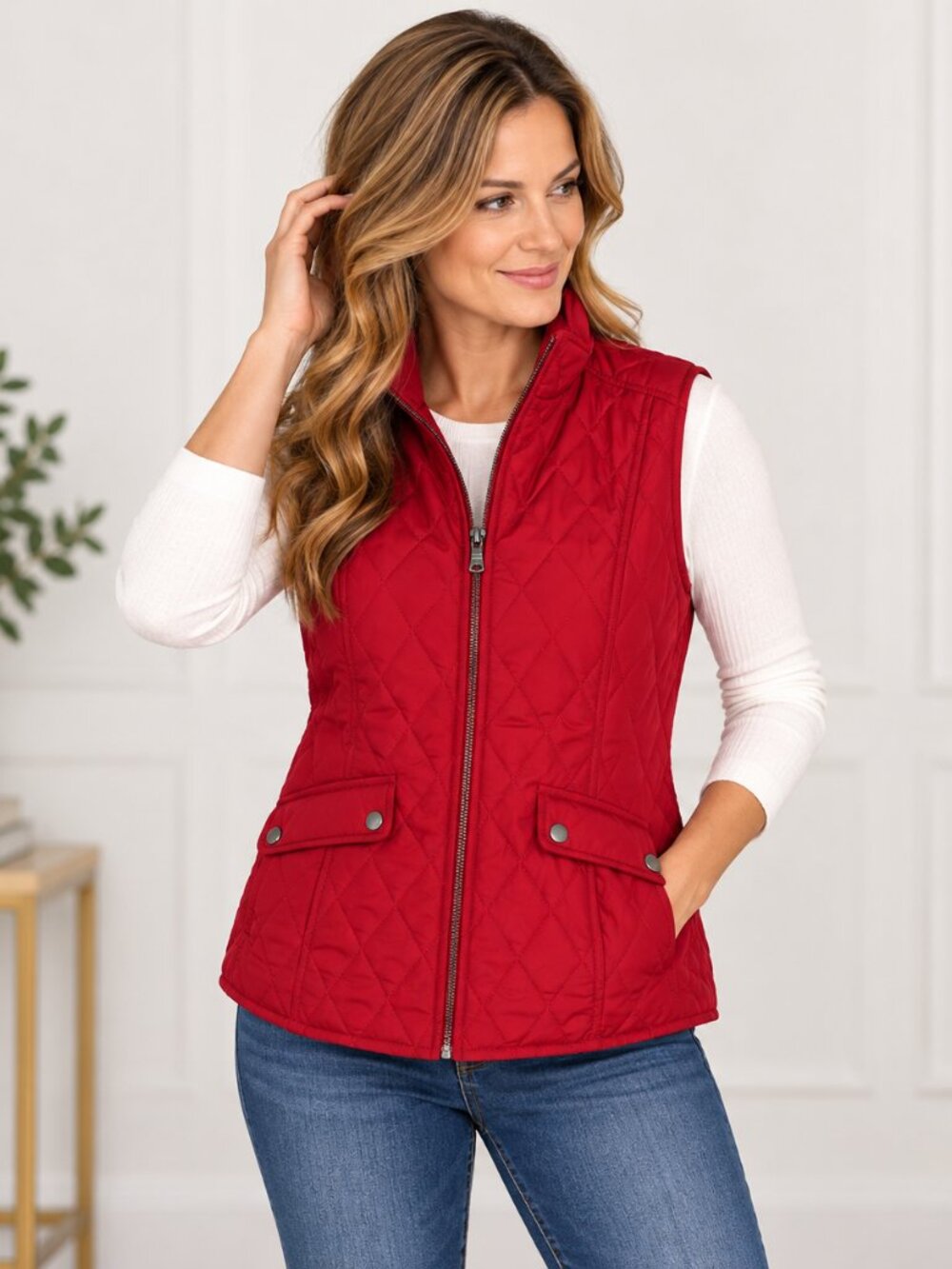 Westport Red Quilted Puffer Vest Full Zip Snap Pockets Women’s XL